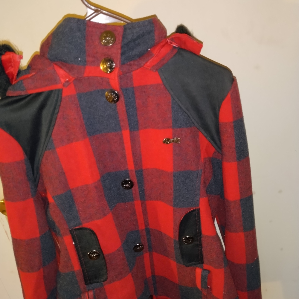 Dereon Red and Black Plaid Utility Jacket